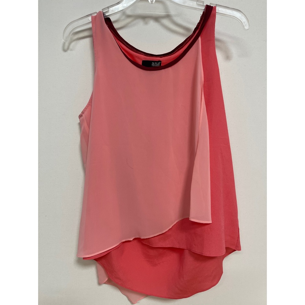 ana A New Approach Pink Coral Layered Chiffon Tank Top Medium
